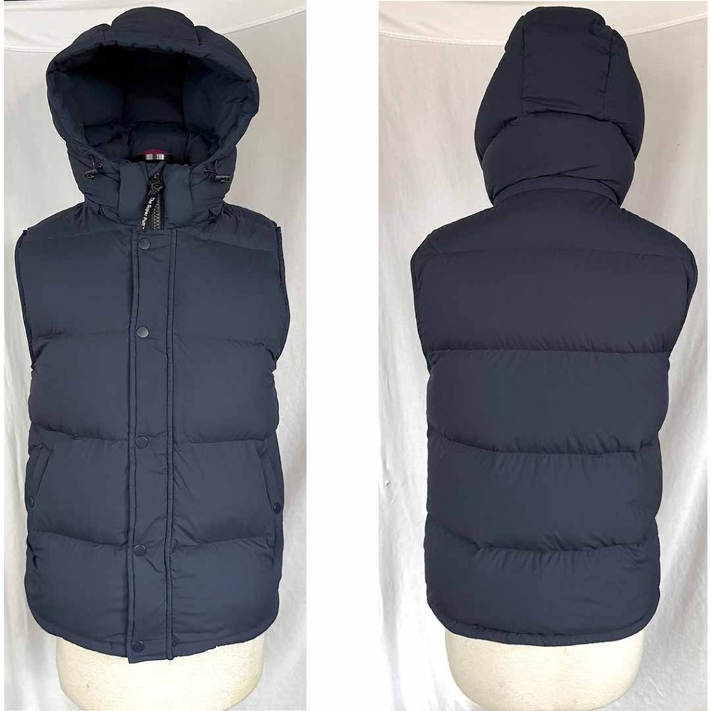 Aritzia Tna Women Medium Navy The Super Puff Vest Zip Hood EUC - Picture 2 of 13